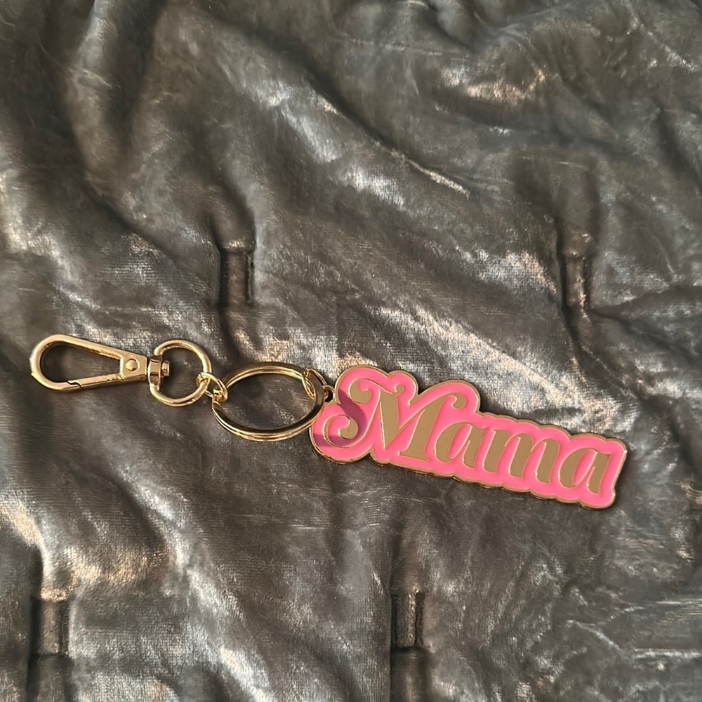 Pink and gold and Boss, mama keychain or purse charm
